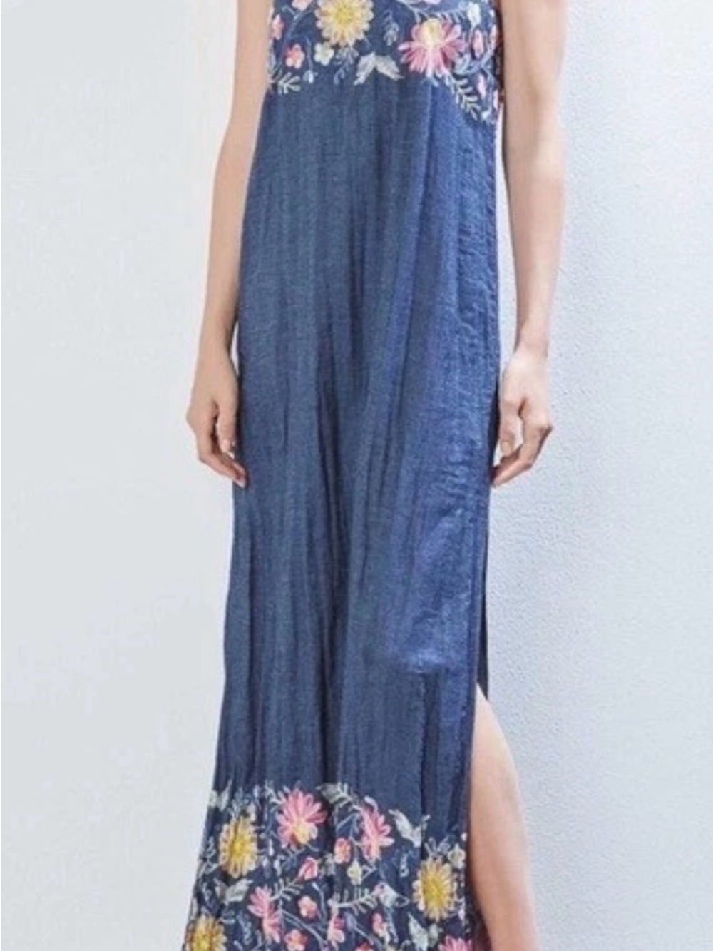 Karen Kane Chambray Maxi Dress with Floral Embroidery